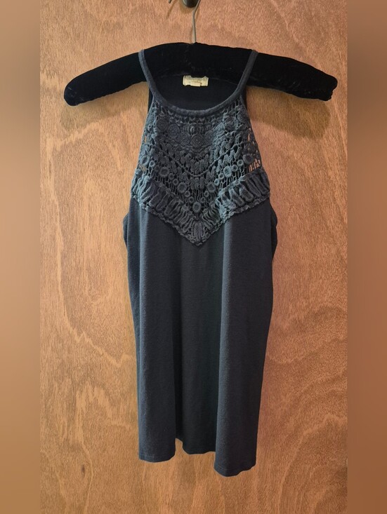 Ultra Flirt Tops - Black Crochet Yoke Tank Top